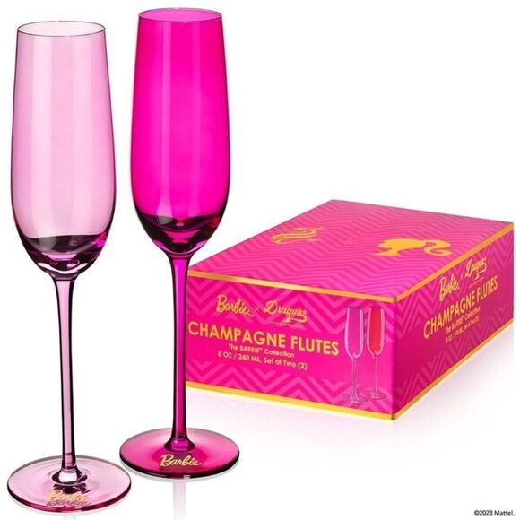 New BARBIE GLASSWARE CHAMPAGNE FLUTES - Picture 1 of 10